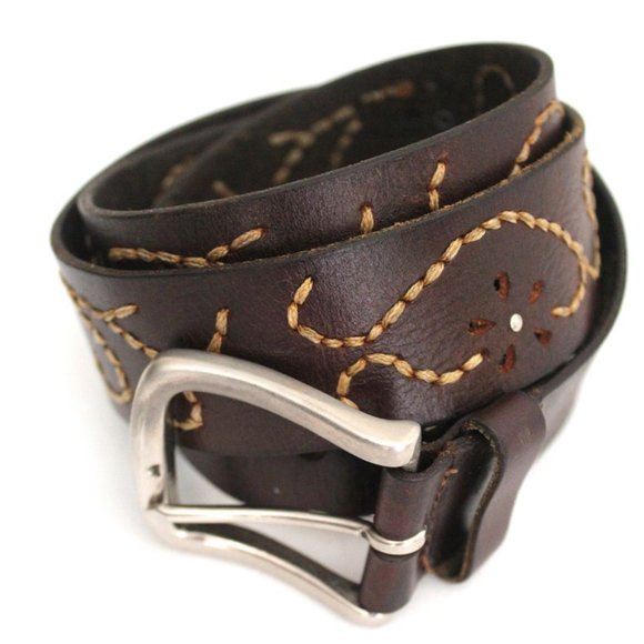 RARE VTG 80’s Jimmy Z Leather Belt Western Boho Vine Embroidered Size L - Picture 1 of 9